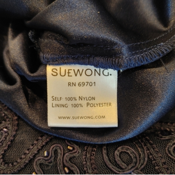 SUE WONG LACE BEADED VNECK COCKTAIL DRESS, NAVY 4 - Picture 15 of 16